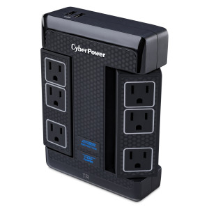 CyberPower HT600WSU2A Swivel Surge protector, 15-Amp, 1680 Joules, 6 NEMA 5-15R outlets